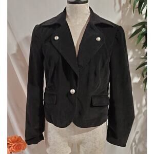 Vtg Y2k Black Rivet Micro Corduroy Velour One Button Blazer Jacket Size M 90s